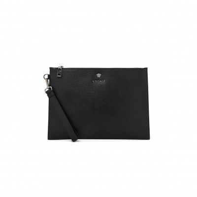 VERSACE CALFSKIN LA MEDUSA POUCH BLACK (26*17*8cm)