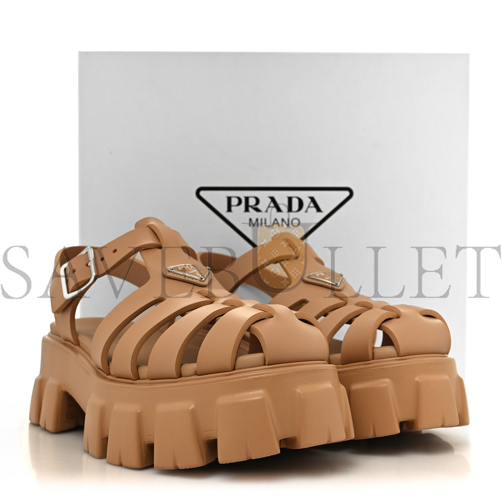 PRADA FOAM RUBBER METAL TRIANGLE LOGO MONOLITH 55MM CAGE SANDALS 41 ORZO PRADA FOAM RUBBER METAL TRIANGLE LOGO MONOLITH 55MM CAGE SANDALS 41 ORZO