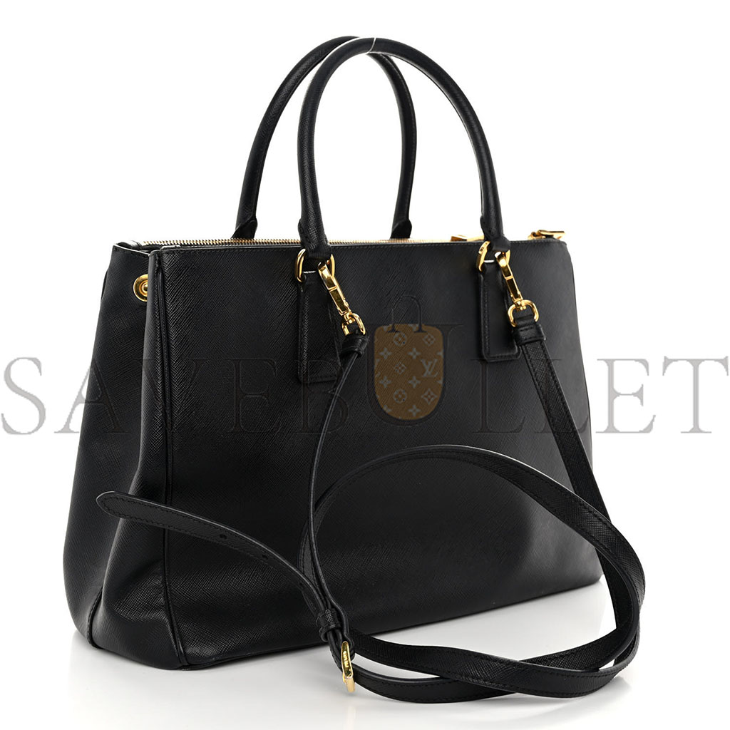 PRADA SAFFIANO MEDIUM GALLERIA DOUBLE ZIP TOTE BLACK (32*20*14cm) PRADA SAFFIANO MEDIUM GALLERIA DOUBLE ZIP TOTE BLACK (32*20*14cm)