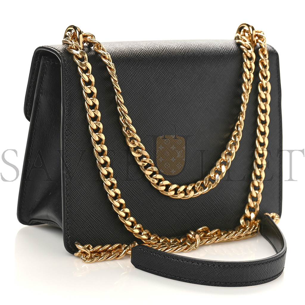 PRADA SAFFIANO SOFT CALFSKIN CHAIN SHOULDER BAG BLACK (20*13*6cm) PRADA SAFFIANO SOFT CALFSKIN CHAIN SHOULDER BAG BLACK (20*13*6cm)