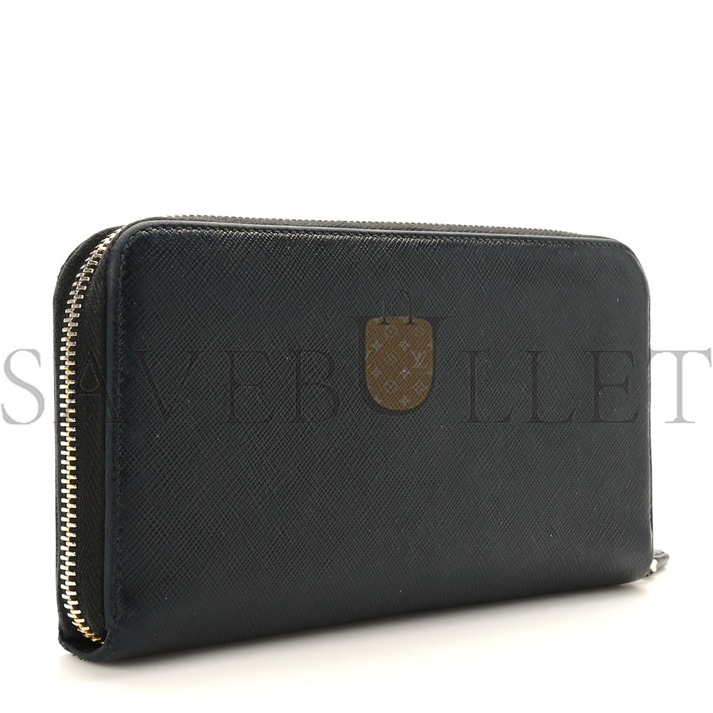 PRADA SAFFIANO METAL ZIP AROUND WALLET BLACK (18*11*3cm)