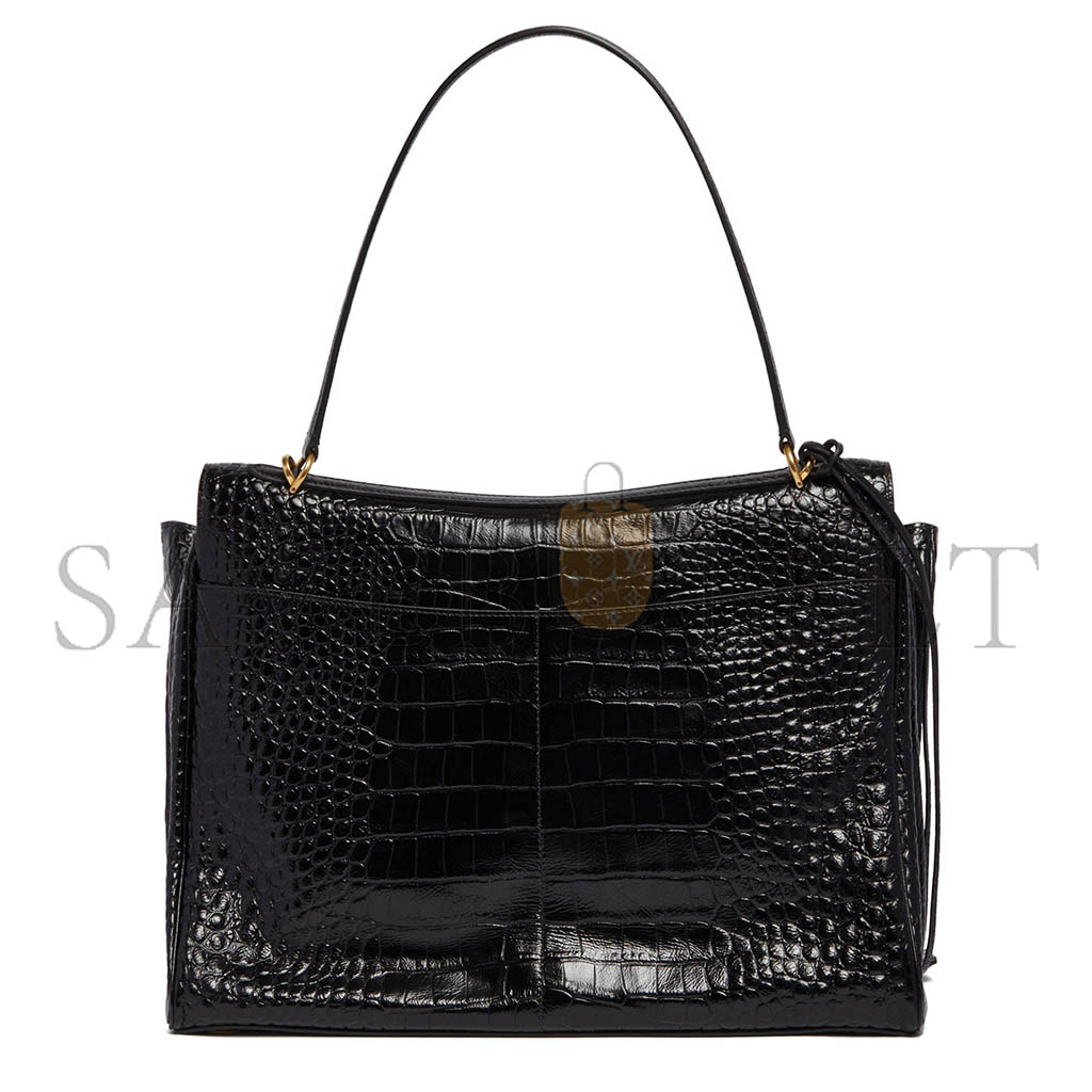 BALENCIAGA WOMEN'S RODEO LARGE HANDBAG CROCODILE EMBOSSED IN BLACK 7897442AA5L1000 (39.8*29.9*12.9)