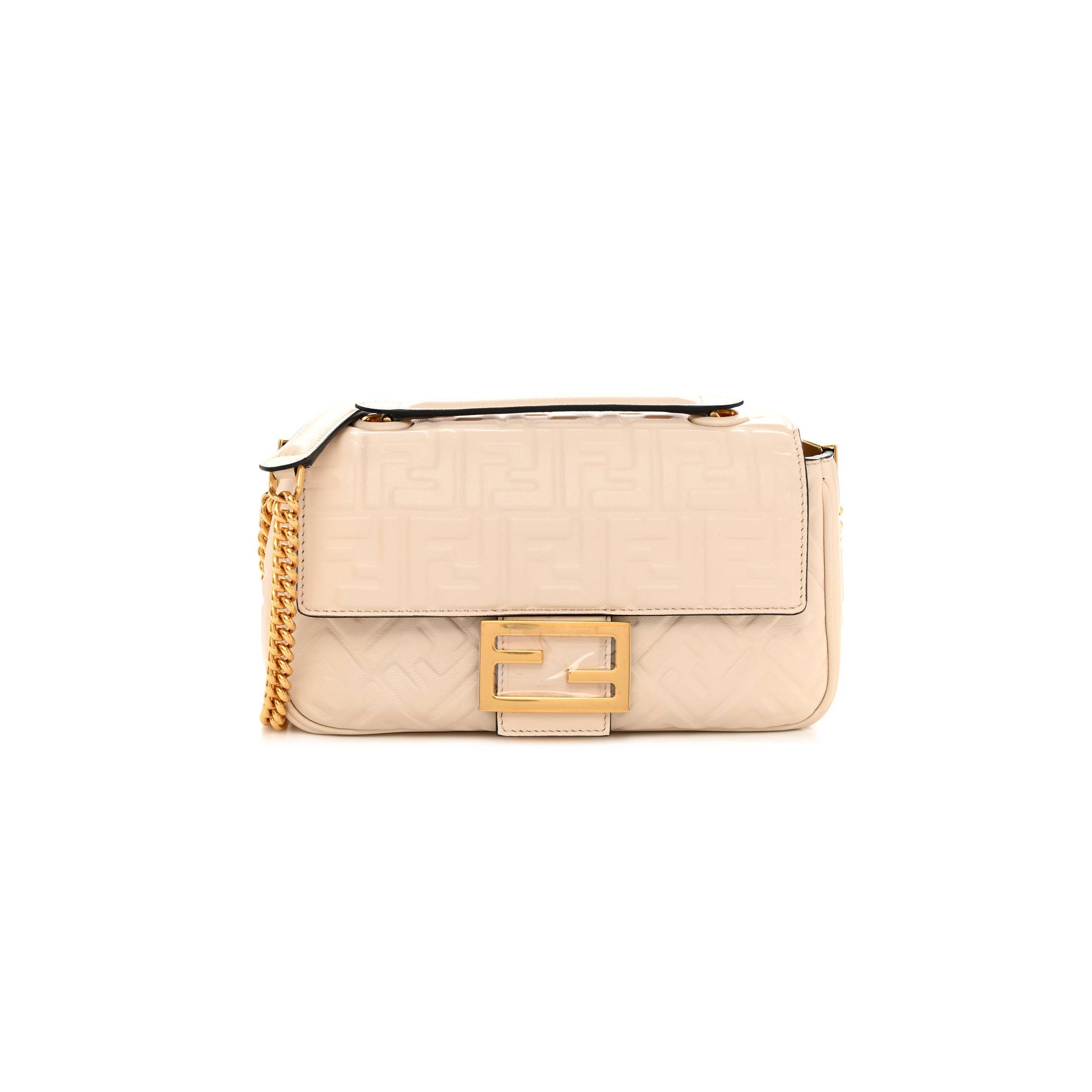 FENDI NAPPA SMALL FF EMBOSSED MIDI CHAIN BAGUETTE WHITE (23*13*6cm) FENDI NAPPA SMALL FF EMBOSSED MIDI CHAIN BAGUETTE WHITE (23*13*6cm)