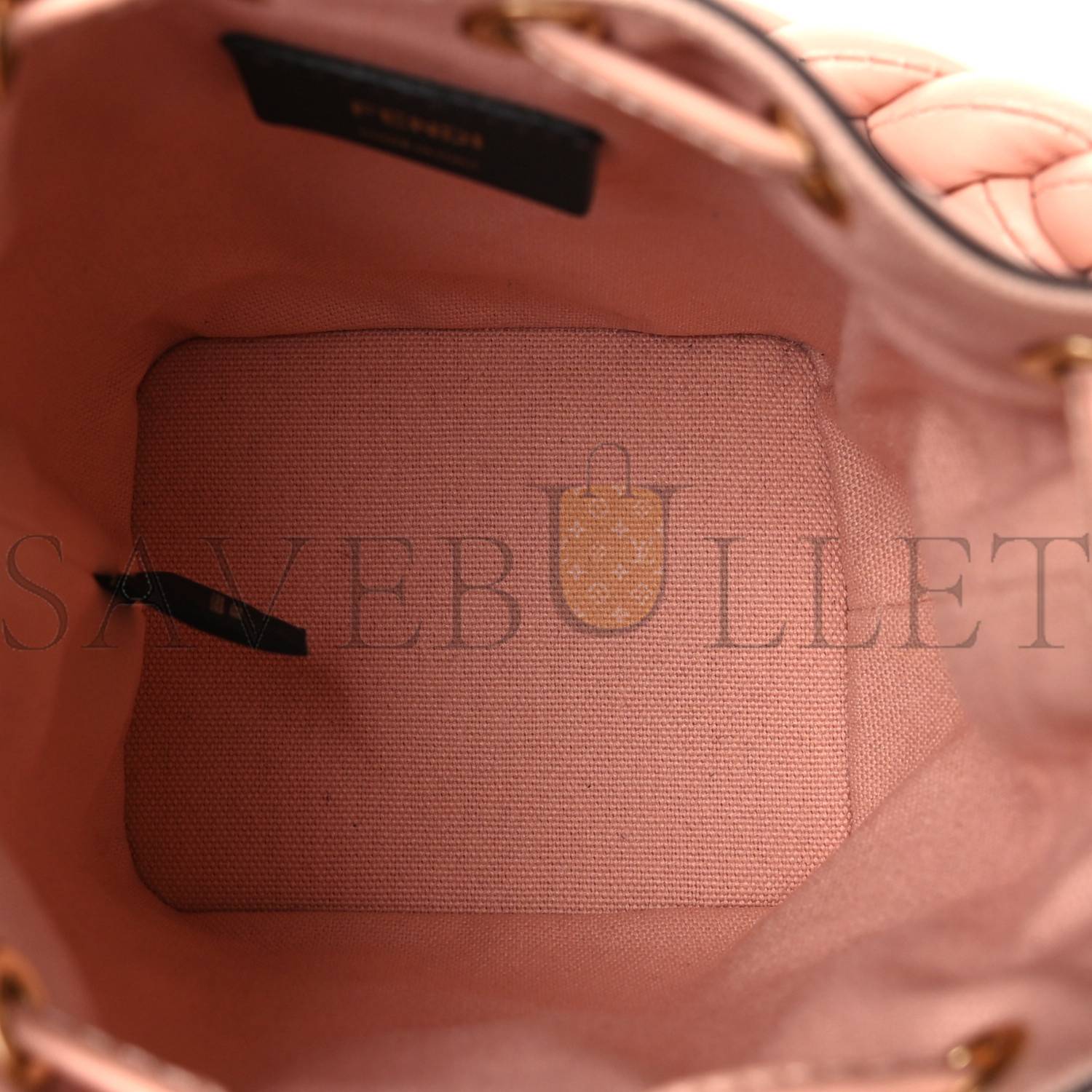 FENDI CANVAS NAPPA F IS FENDI FF EMBROIDERED MINI MON TRESOR BUCKET BAG BABY PINK (18*12*10cm)