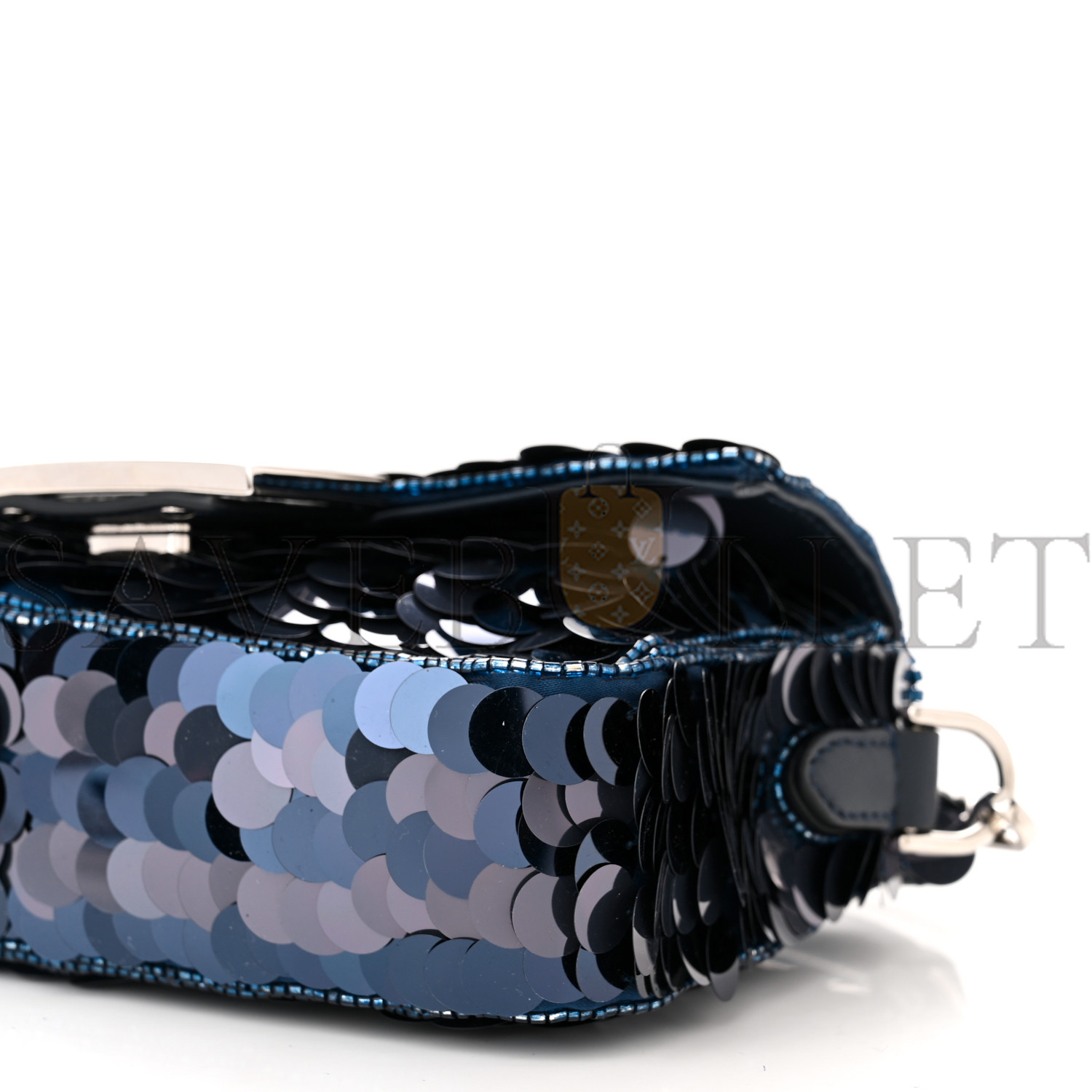 FENDI SEQUIN PAILLETTES SHINY NAPPA PEQUIN MINI BAGUETTE DARK BLUE LUNAI (18*13*5cm) FENDI SEQUIN PAILLETTES SHINY NAPPA PEQUIN MINI BAGUETTE DARK BLUE LUNAI (18*13*5cm)