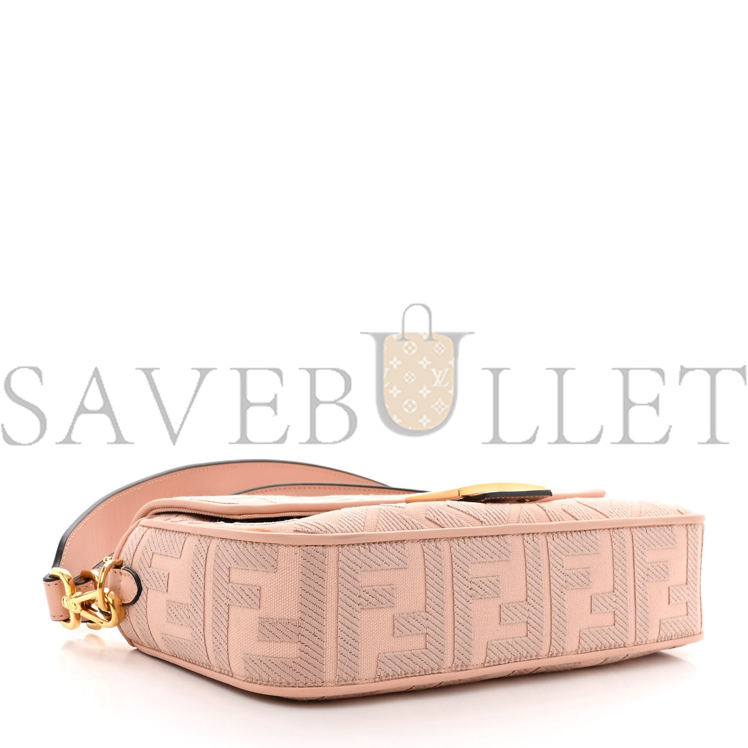 FENDI CANVAS VITELLO KING EXTRA STRAP FF EMBROIDERED BAGUETTE BABY PINK (27*15*6cm)