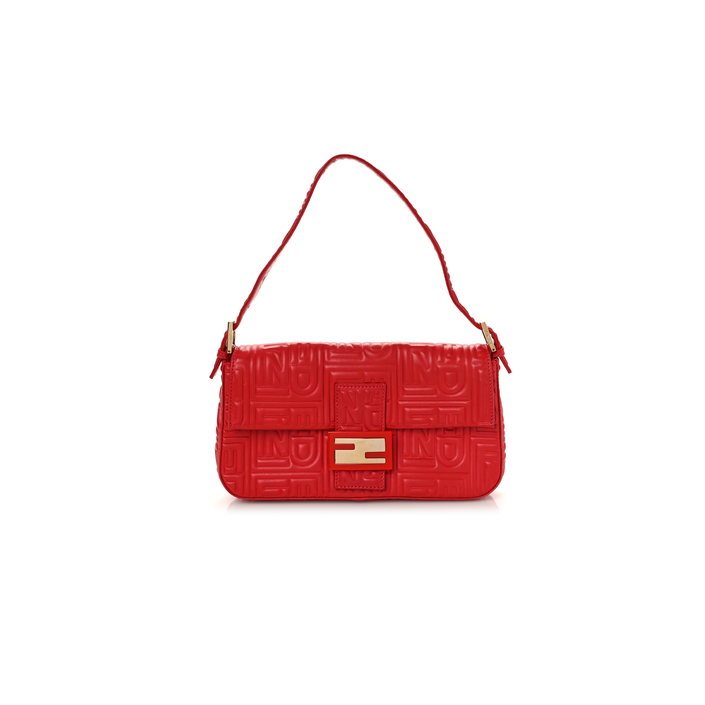 FENDI NAPPA LOGO EMBOSSED BAGUETTE RED (26*14*4cm) FENDI NAPPA LOGO EMBOSSED BAGUETTE RED (26*14*4cm)