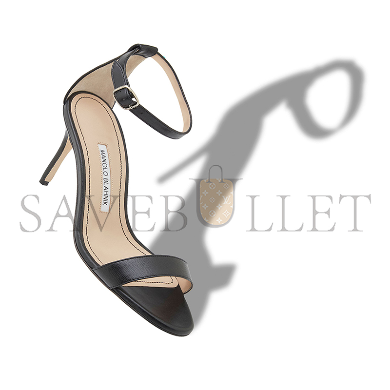 MANOLO BLAHNIK CHAOS BLACK NAPPA LEATHER ANKLE STRAP SANDALS 9XX-0747-0016