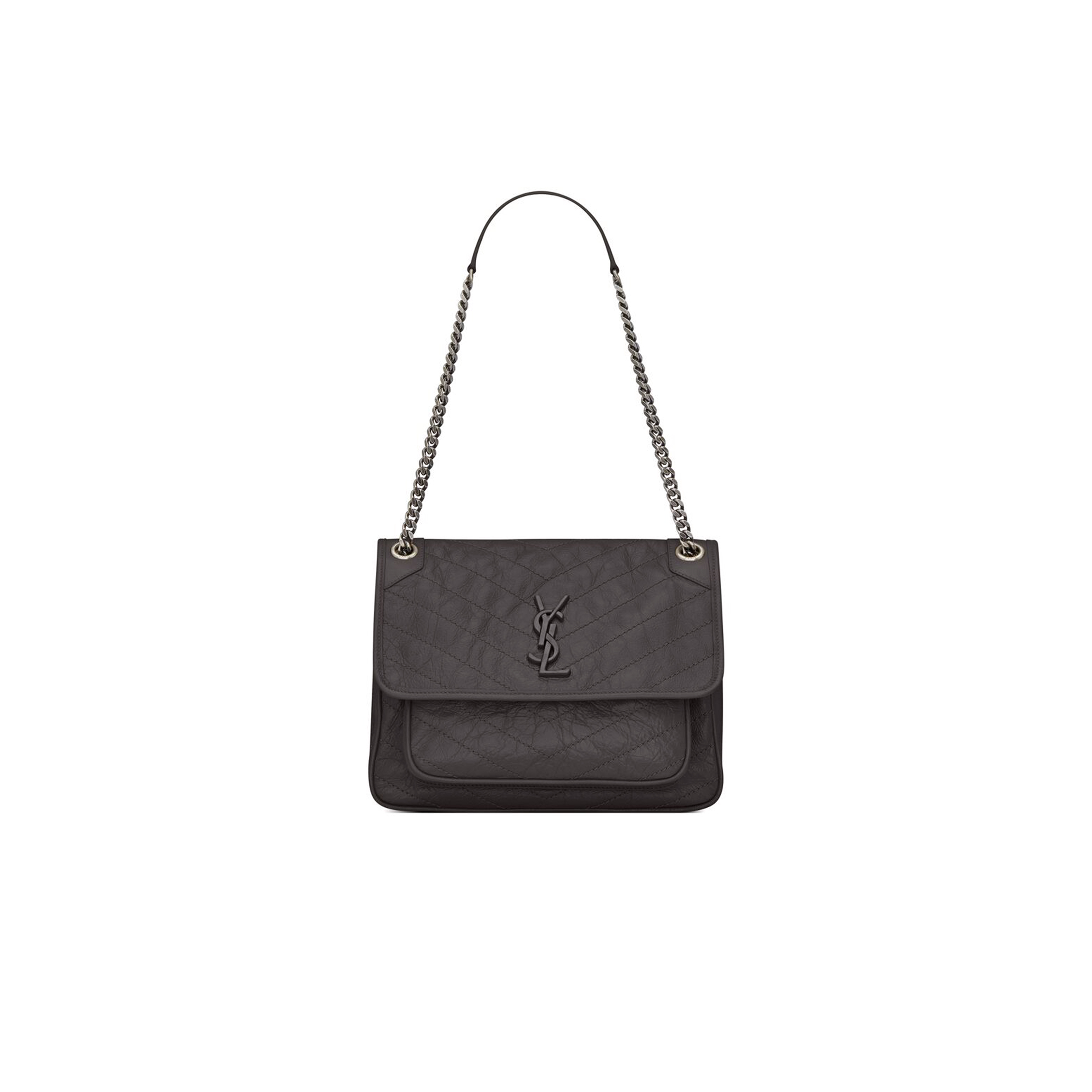 YSL NIKI MEDIUM CHAIN BAG IN CRINKLED VINTAGE VEGETABLE-TANNED LEATHER 633158685540 (28*20*8.5cm)