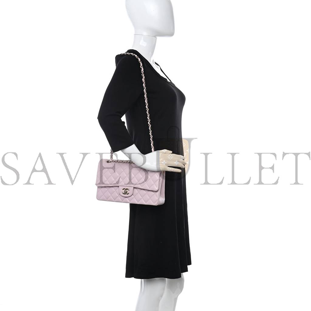 CHANEL CAVIAR QUILTED MEDIUM DOUBLE FLAP LIGHT PINK ROSE GOLD HARDWARE (25*15*6cm)