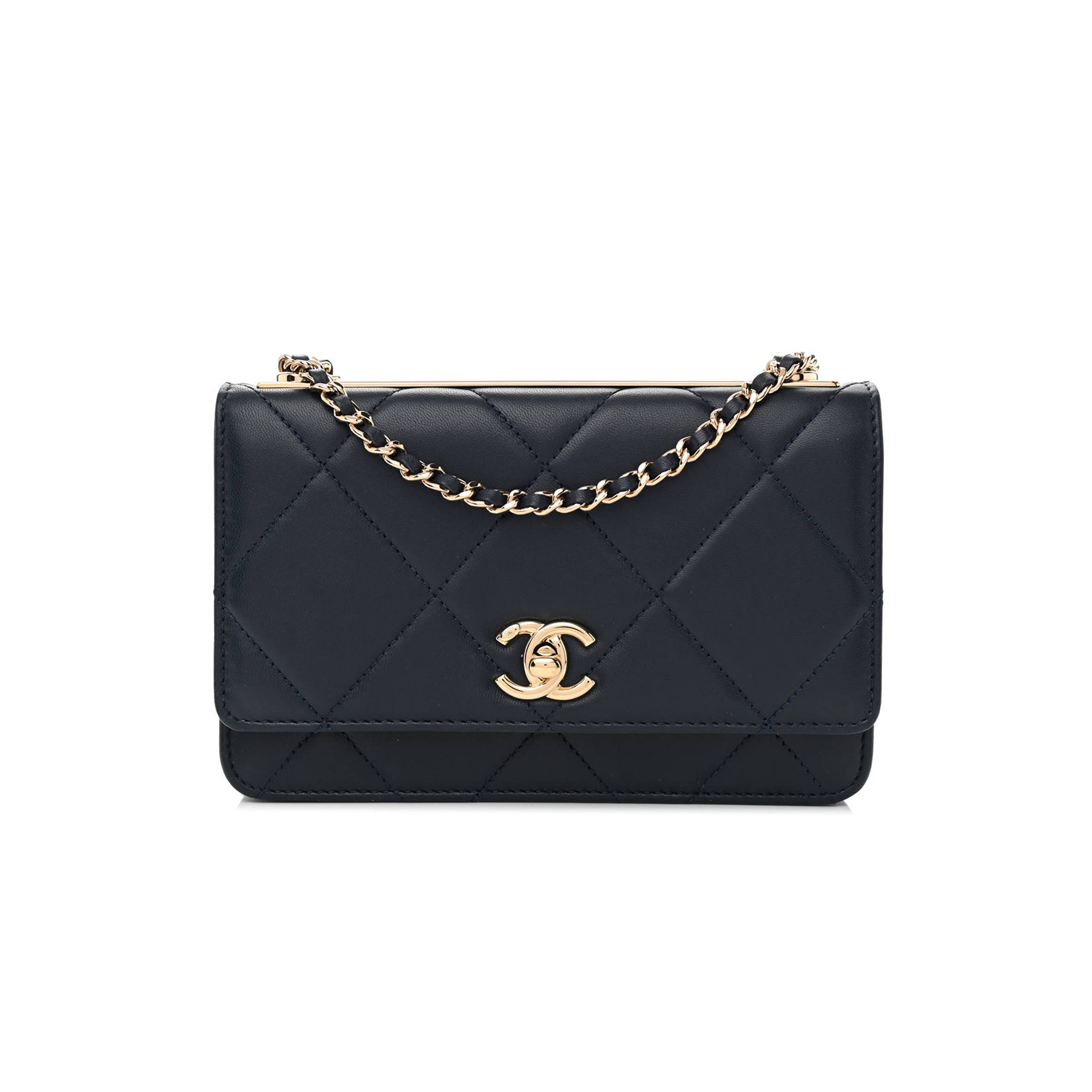 CHANEL LAMBSKIN QUILTED TRENDY CC WALLET ON CHAIN WOC NAVY ROSE GOLD HARDWARE (19*12*3cm) CHANEL LAMBSKIN QUILTED TRENDY CC WALLET ON CHAIN WOC NAVY ROSE GOLD HARDWARE (19*12*3cm)