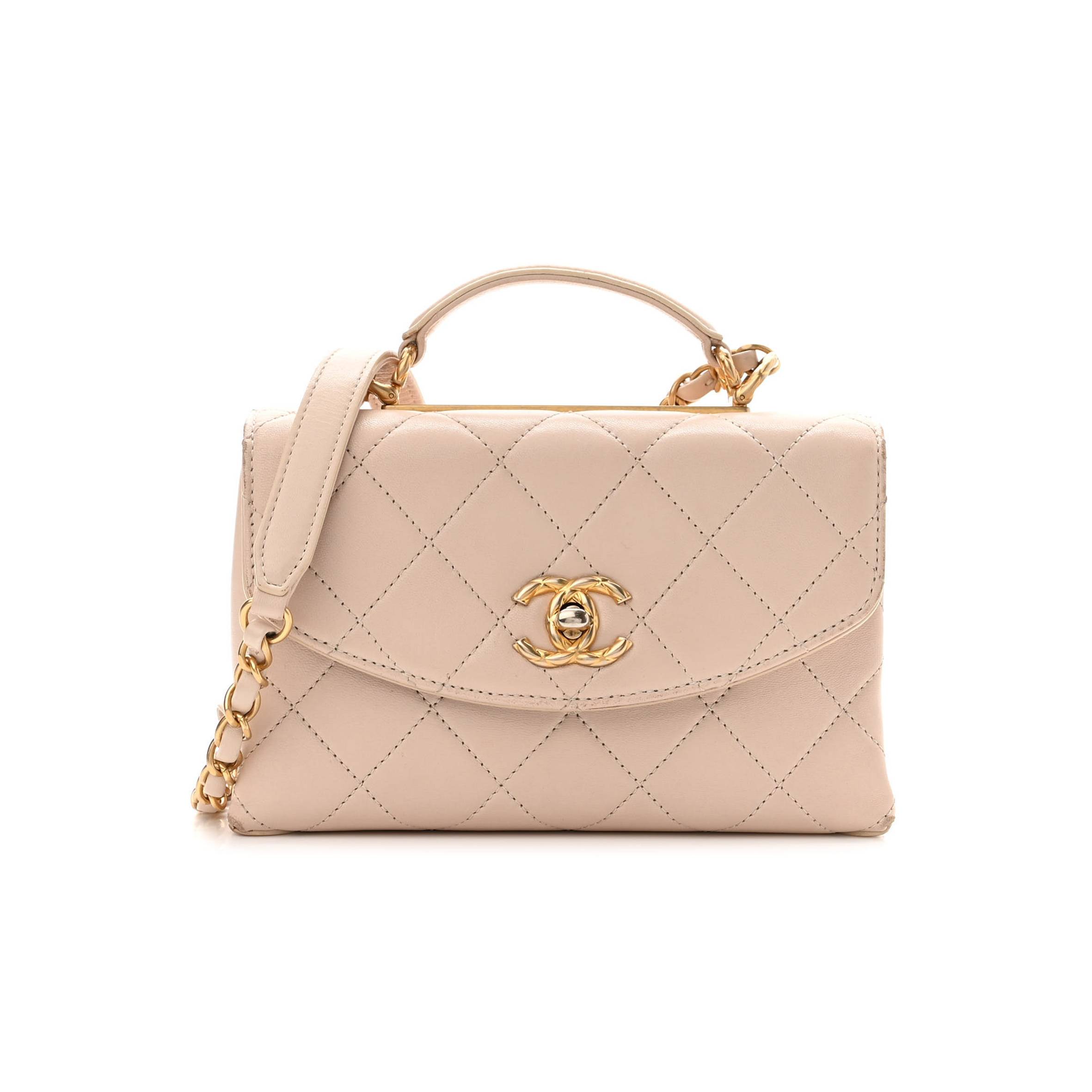 CHANEL LAMBSKIN QUILTED CC MINI TOP HANDLE FLAP LIGHT PINK GOLD HARDWARE (19*13*8cm) CHANEL LAMBSKIN QUILTED CC MINI TOP HANDLE FLAP LIGHT PINK GOLD HARDWARE (19*13*8cm)