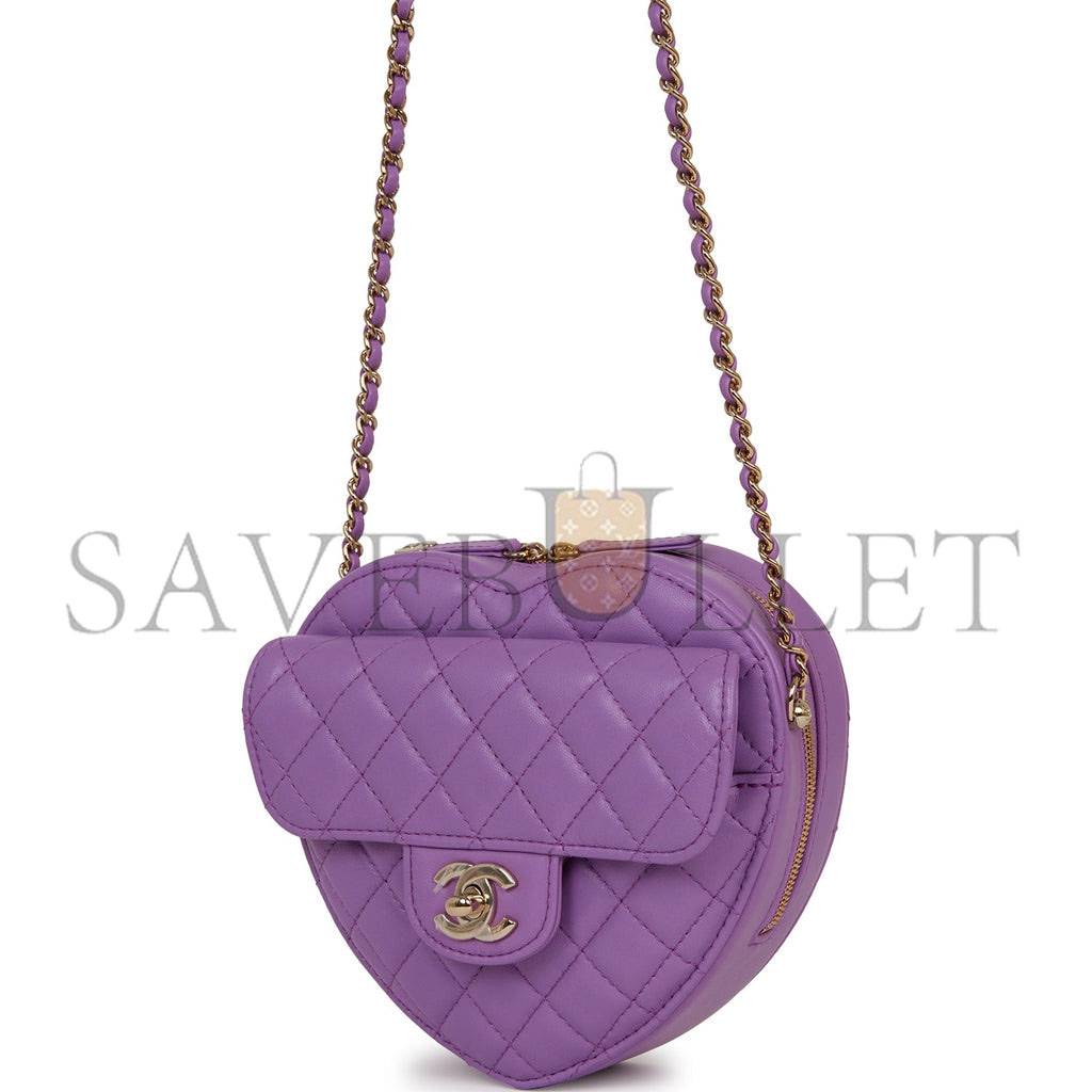 CHANEL CC IN LOVE LARGE HEART BAG PURPLE LAMBSKIN LIGHT GOLD HARDWARE (20*18*6cm) CHANEL CC IN LOVE LARGE HEART BAG PURPLE LAMBSKIN LIGHT GOLD HARDWARE (20*18*6cm)