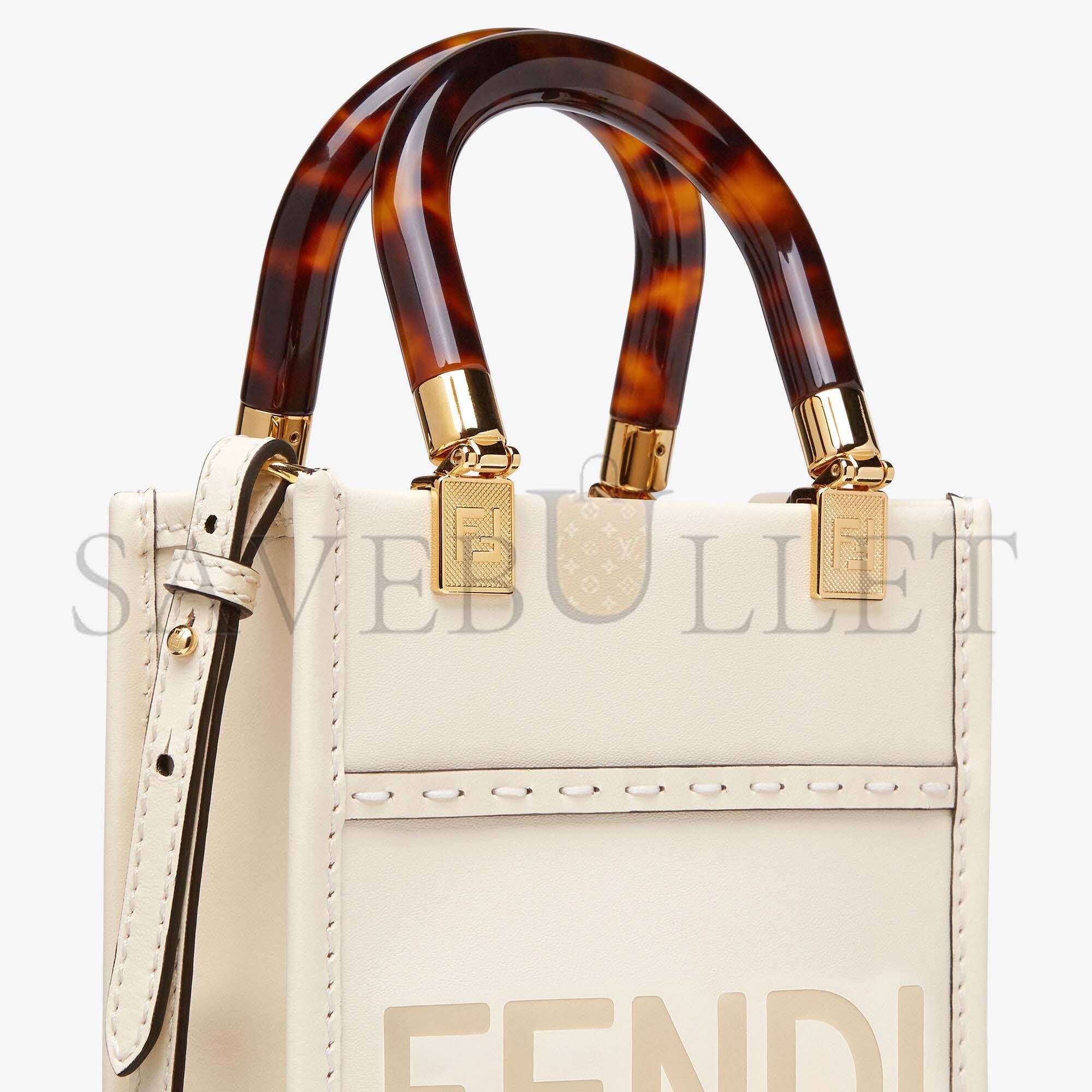 FENDI MINI SUNSHINE SHOPPER - WHITE LEATHER MINI-BAG 8BS051ABVLF0K7E (18*13*6.5cm)