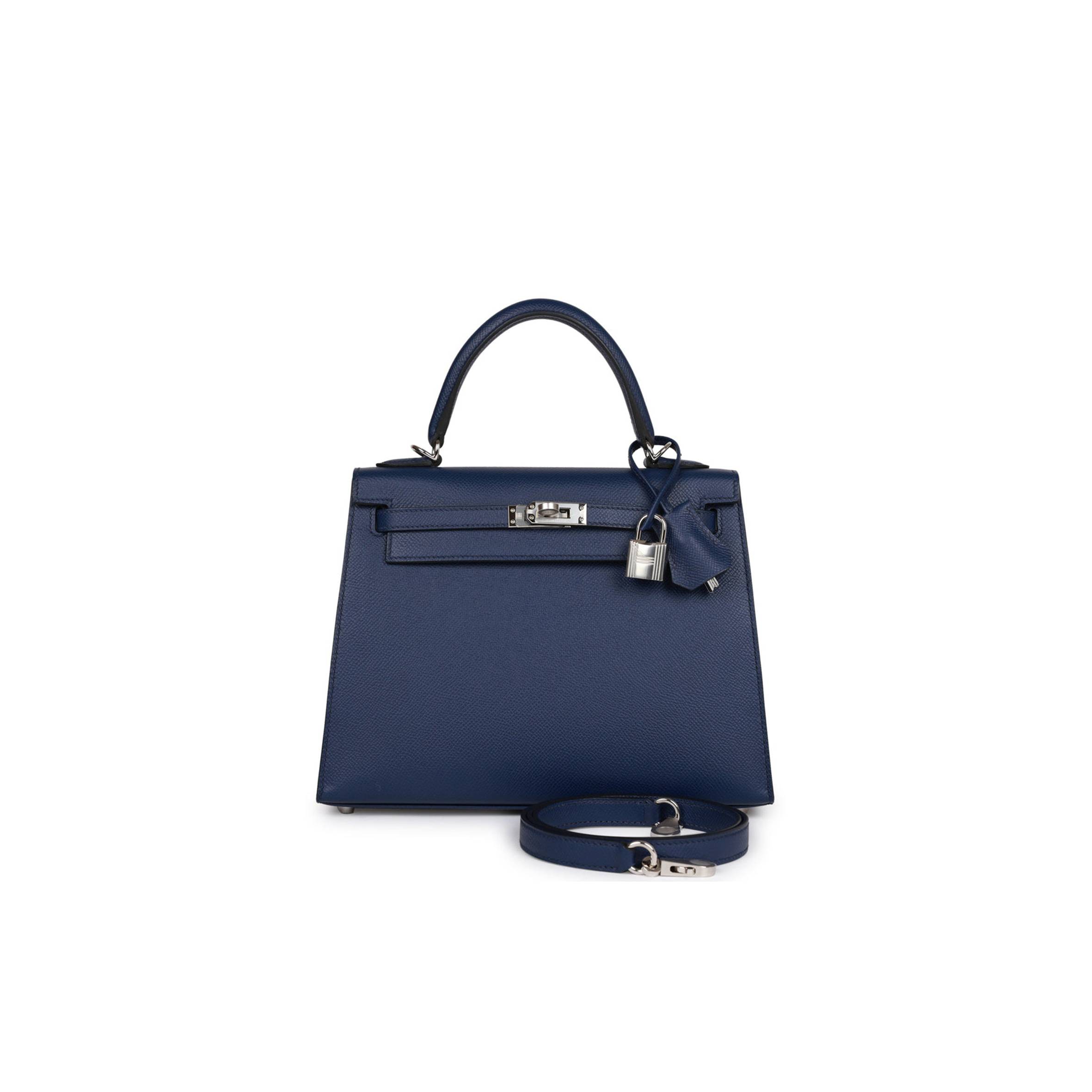 HERMES KELLY SELLIER 25 BLEU SAPHIR EPSOM PALLADIUM HARDWARE (25*17*7cm) HERMES KELLY SELLIER 25 BLEU SAPHIR EPSOM PALLADIUM HARDWARE (25*17*7cm)