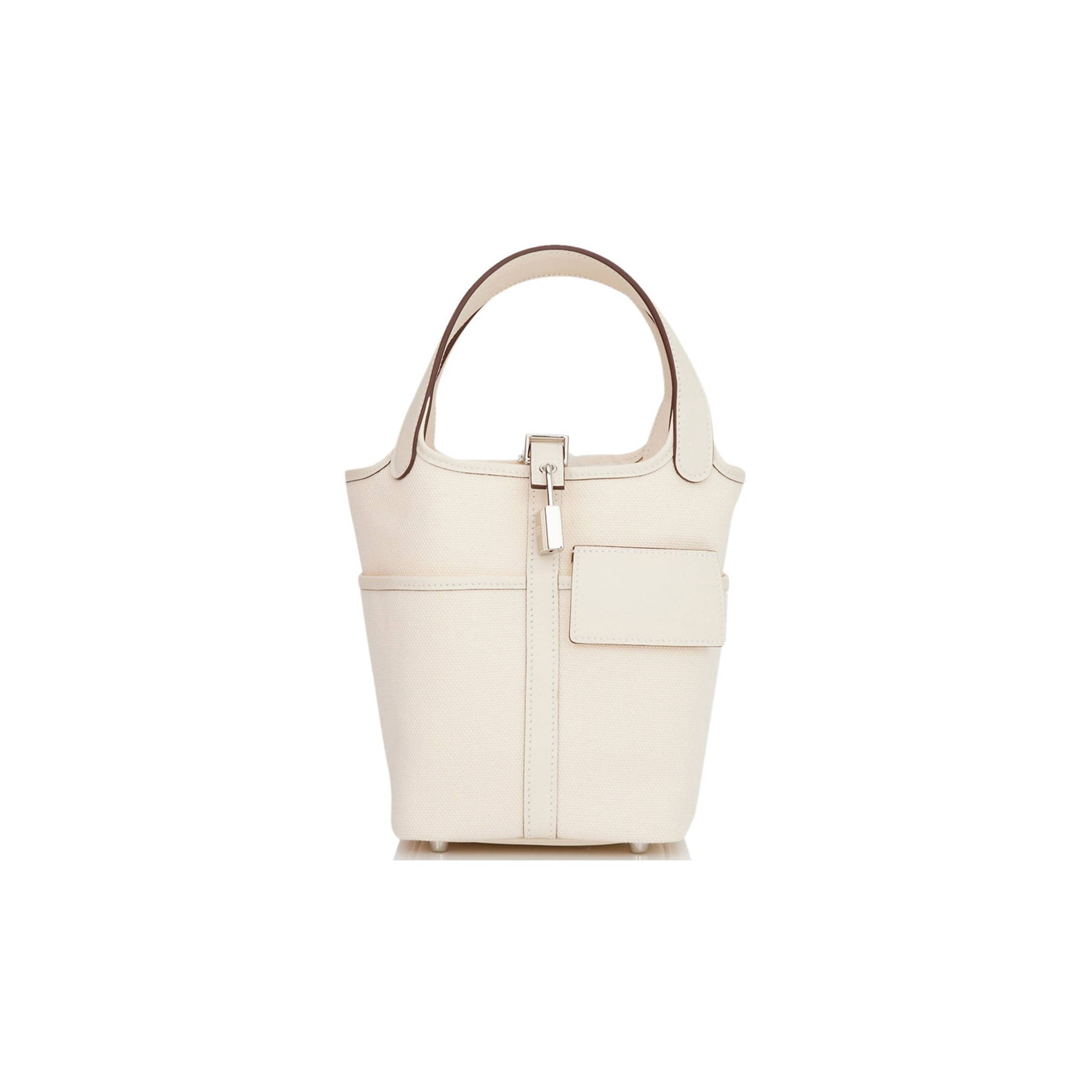 HERMES PICOTIN CARGO 18 NATA SWIFT AND TOILE CANVAS PALLADIUM HARDWARE (18*13*18cm) HERMES PICOTIN CARGO 18 NATA SWIFT AND TOILE CANVAS PALLADIUM HARDWARE (18*13*18cm)