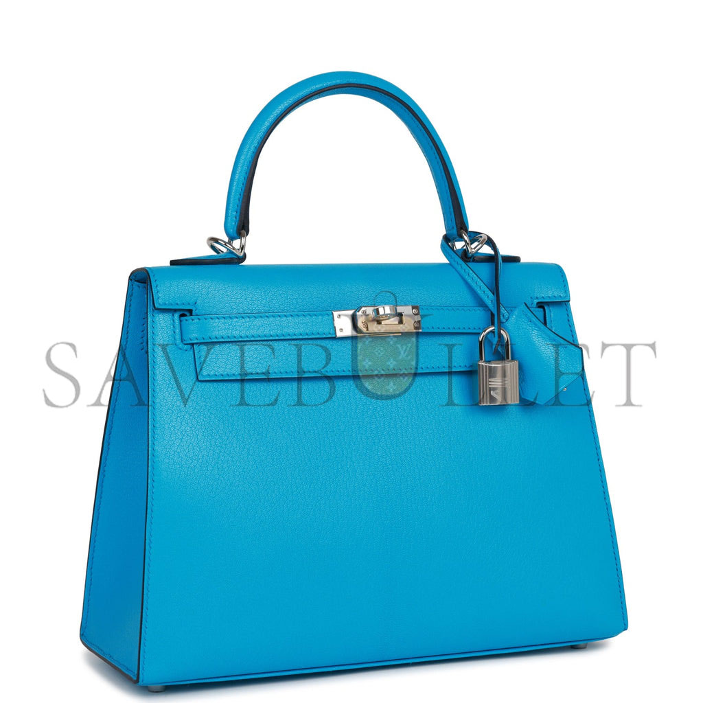 HERMES KELLY SELLIER 25 BLEU FRIDA CHEVRE PALLADIUM HARDWARE (25*17*7cm) HERMES KELLY SELLIER 25 BLEU FRIDA CHEVRE PALLADIUM HARDWARE (25*17*7cm)