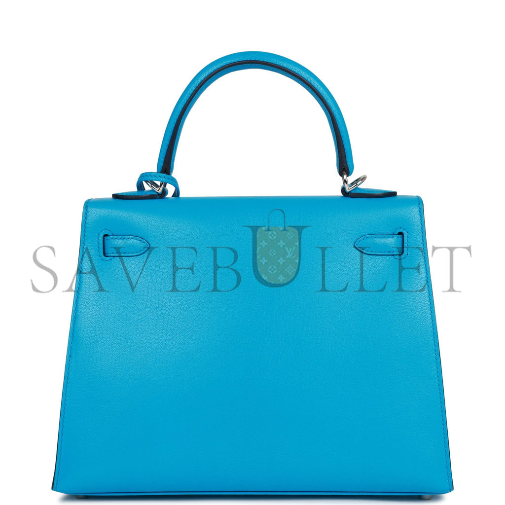 HERMES KELLY SELLIER 25 BLEU FRIDA CHEVRE PALLADIUM HARDWARE (25*17*7cm) HERMES KELLY SELLIER 25 BLEU FRIDA CHEVRE PALLADIUM HARDWARE (25*17*7cm)