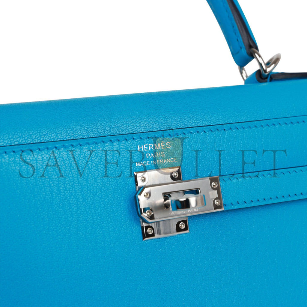 HERMES KELLY SELLIER 25 BLEU FRIDA CHEVRE PALLADIUM HARDWARE (25*17*7cm) HERMES KELLY SELLIER 25 BLEU FRIDA CHEVRE PALLADIUM HARDWARE (25*17*7cm)