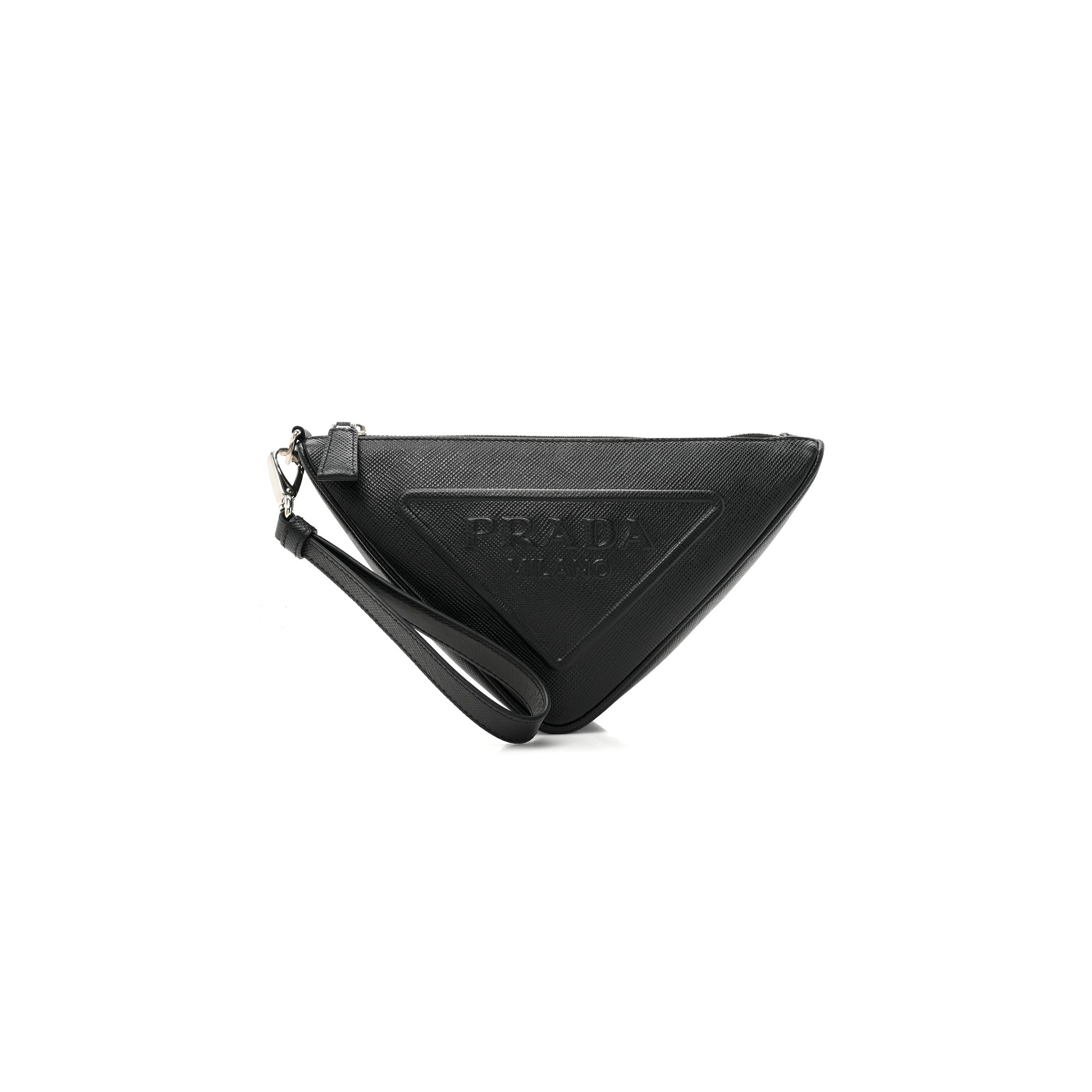 PRADA SAFFIANO TRIANGLE WRISTLET BLACK (27*15*8cm) PRADA SAFFIANO TRIANGLE WRISTLET BLACK (27*15*8cm)
