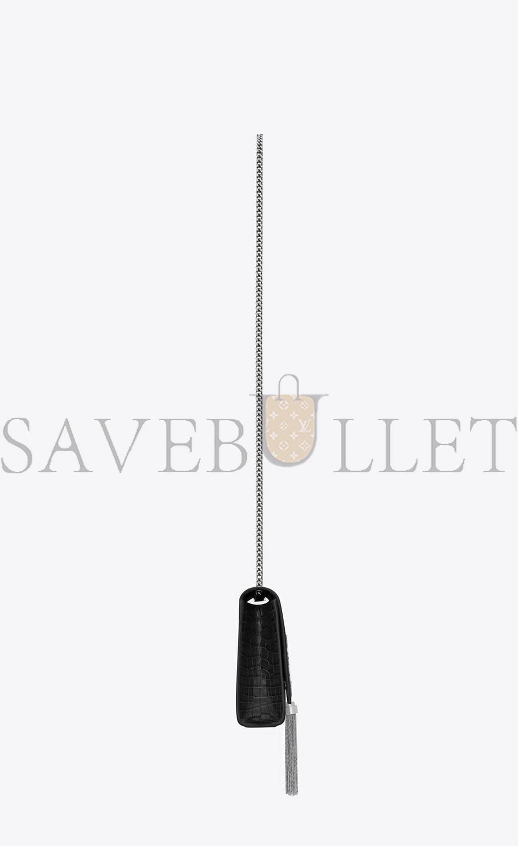 YSL KATE MEDIUM CHAIN BAG WITH TASSEL IN EMBOSSED CROCODILE SHINY LEATHER 354119DND0N1000 (24*14.5*5.5cm) YSL KATE MEDIUM CHAIN BAG WITH TASSEL IN EMBOSSED CROCODILE SHINY LEATHER 354119DND0N1000 (24*14.5*5.5cm)