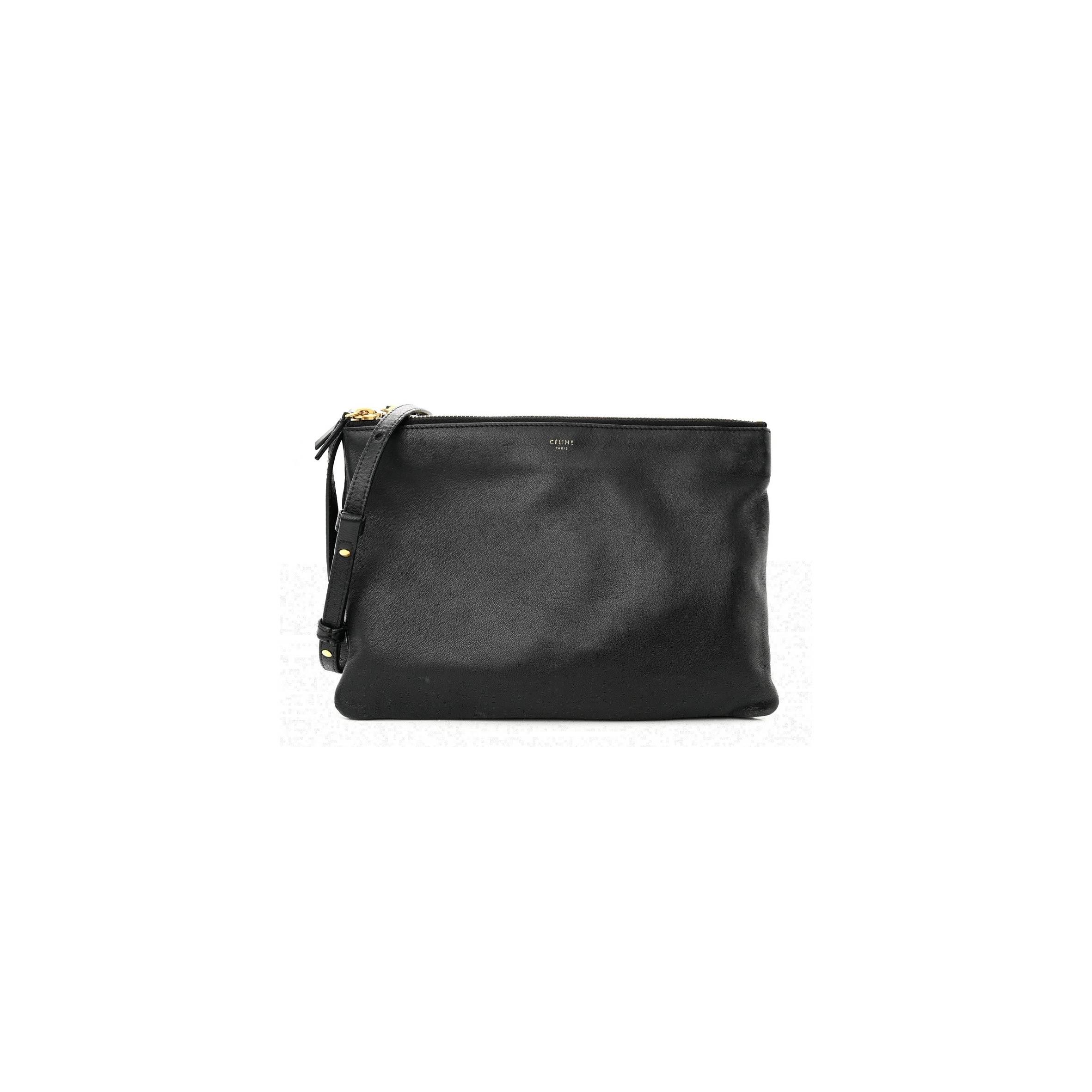 CELINE LAMBSKIN SMALL TRIO CROSSBODY BAG BLACK (22*15*4cm)v