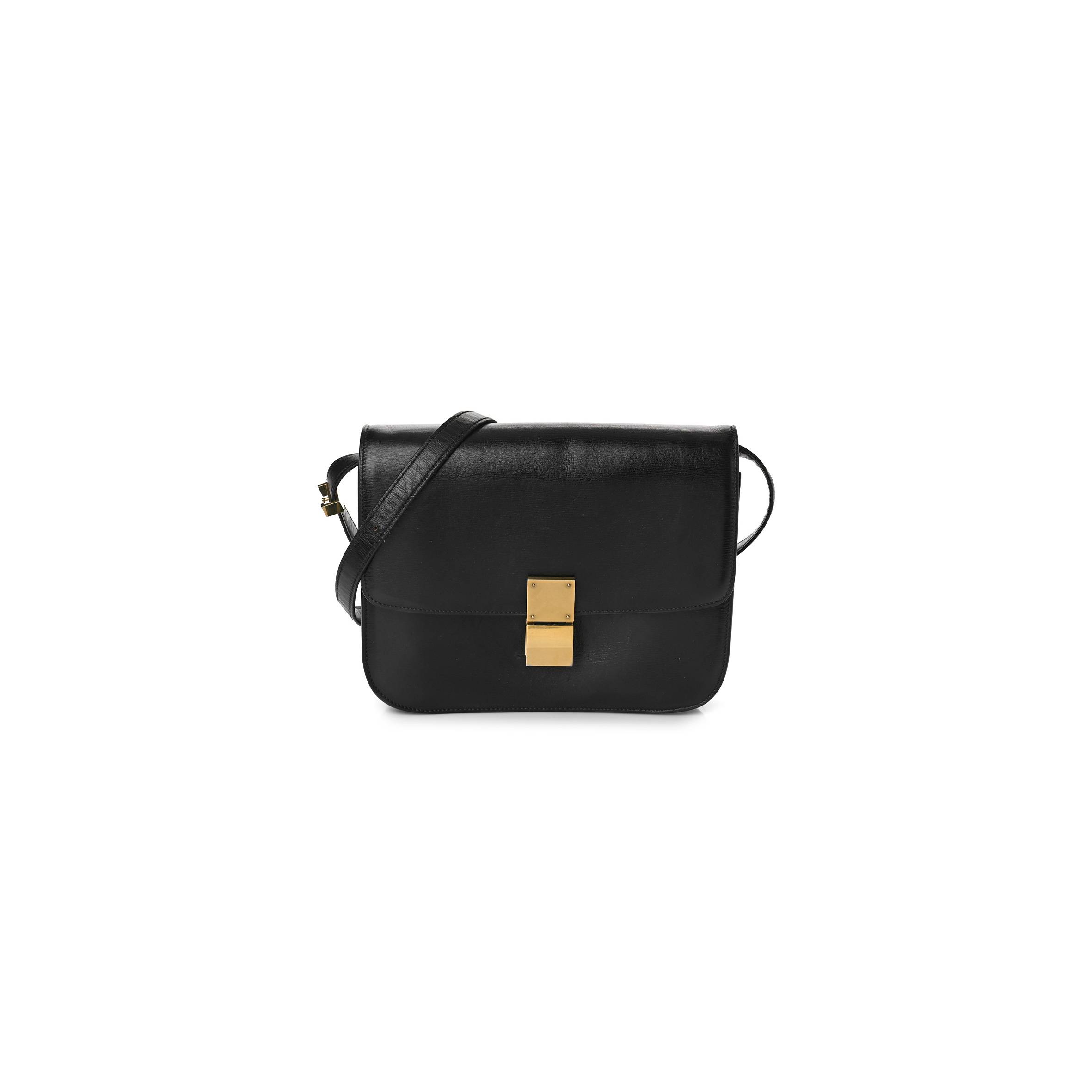 CELINE BOX CALFSKIN MEDIUM CLASSIC BOX FLAP BAG BLACK (23*18*7cm)