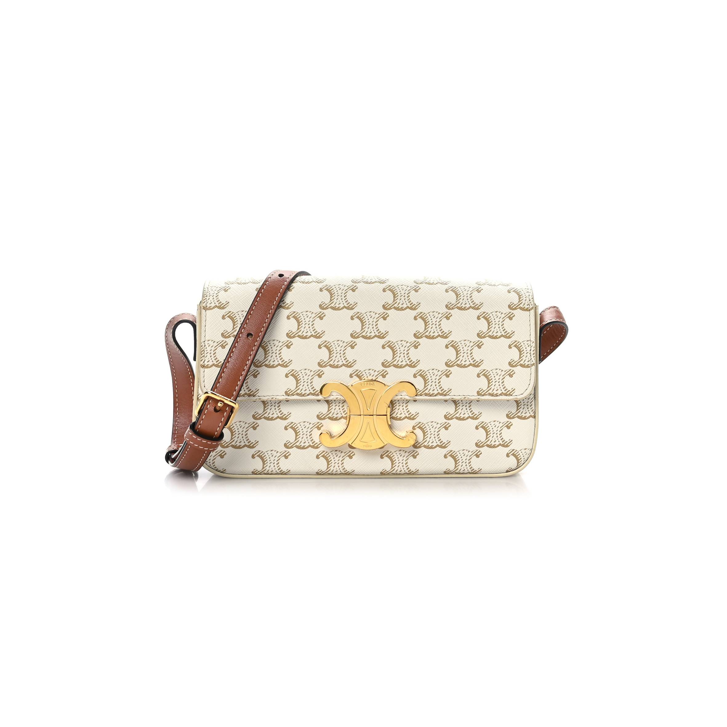 CELINE CANVAS CALFSKIN TRIOMPHE SHOULDER BAG WHITE (21*11*5cm)