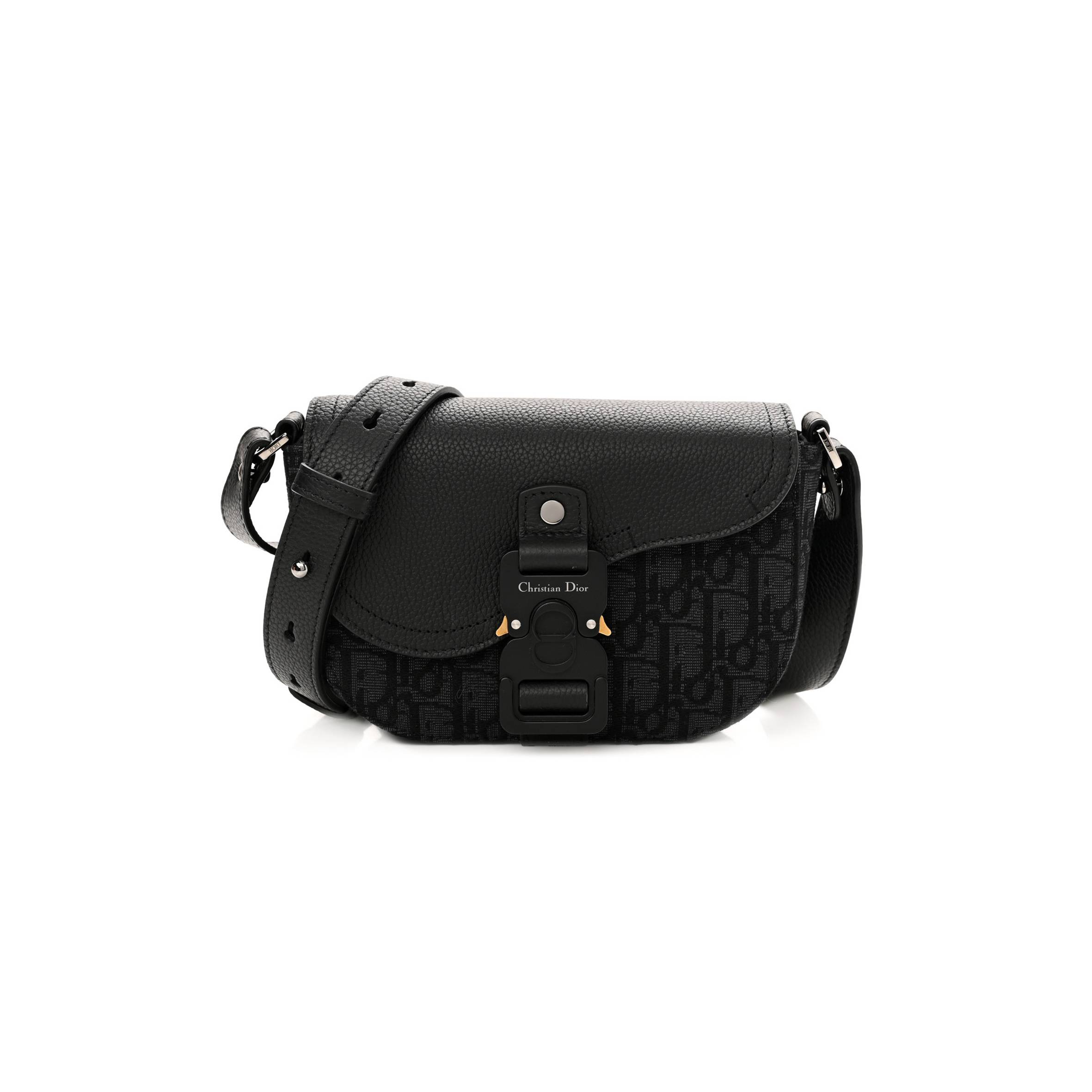 DIOR GRAINED CALFSKIN OBLIQUE SADDLE POUCH BLACK (18*13*5.1cm)