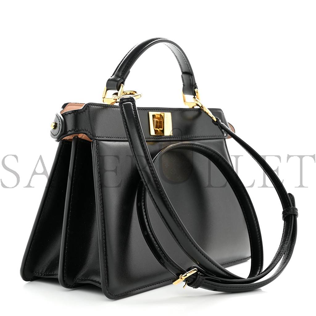 FENDI VITELLO KING LUXOR SHINY NAPPA MEDIUM PEEKABOO I SEE U EAST WEST SATCHEL BLACK LIGHT ROSE (29*18*11cm)